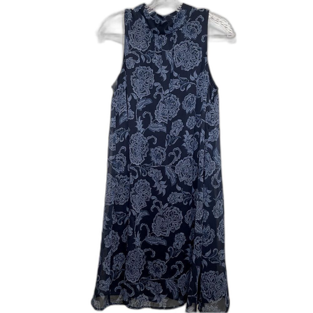 Tommy Hilfiger Blue Paisley Floral Mock Neck Chiffon Trapeze Dress - Size 6